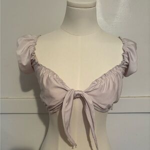 White White Front Tie Crop Top Blouse